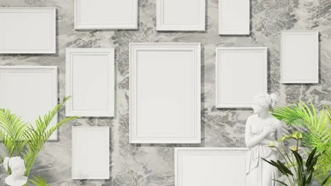 Interior mockup picture frames on the marble wall background, tropical house pla Stock Footage 202972996
