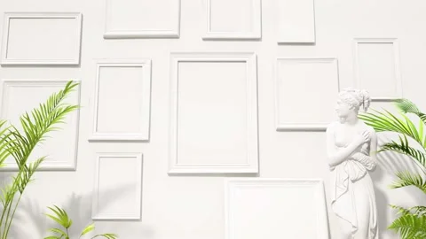 Interior mockup picture frames on the white wall background, tropical house plan Stock Footage 202974332
