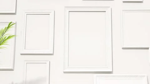 Interior mockup picture frames on the white wall background, tropical house plan Stock Footage 202974338