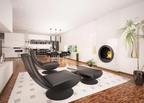 Interior of modern apartment 3d render Stock Illustration