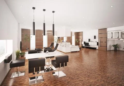 Interior of modern apartment 3d render Stock Illustration