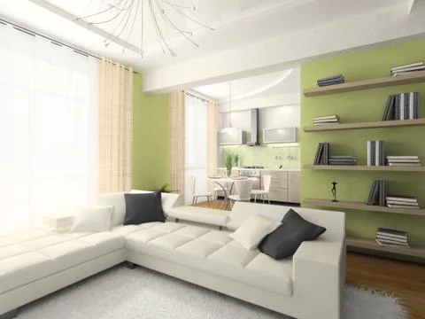 Interior of modern apartment 3d rendering Stock Illustration