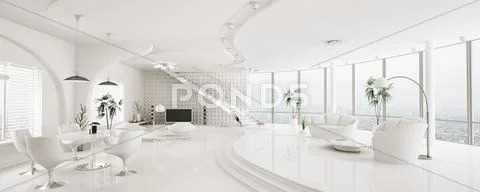 Interior of modern apartment panorama 3d render Stock Illustration