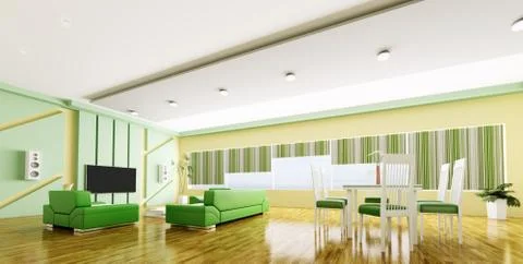 Interior of modern apartment panorama 3d Stock Illustration