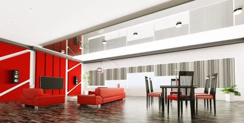 Interior of modern apartment panorama Stock Illustration