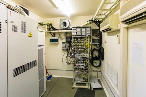 Interior of  modern basic station of communications equipment Stock Photos