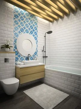 Interior modern bathroom 3D rendering 库存插图