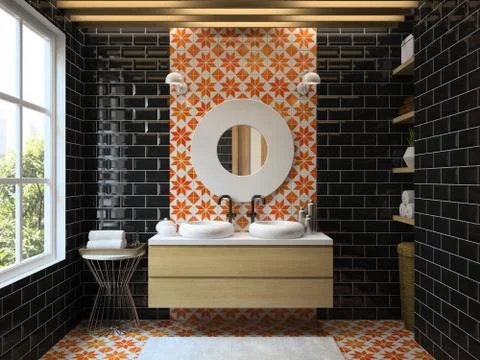 Interior modern bathroom 3D rendering Stock-Illustration