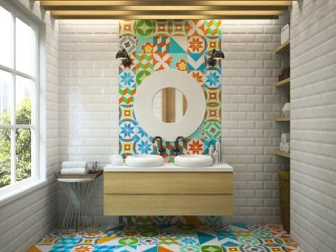 Interior modern bathroom 3D rendering Stock Illustration