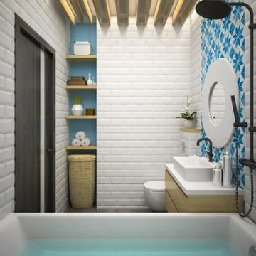Interior modern bathroom 3D rendering Stock Illustration