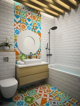 Interior modern bathroom 3D rendering Stock Photos