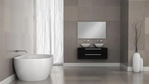Interior of modern bathroom with granite tile walls 3D rendering Illustrazione stock