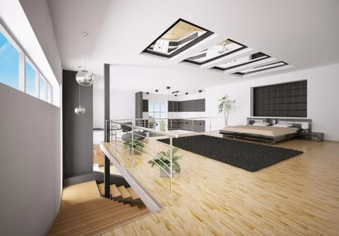 Interior of modern bedroom 3d Stock Illustration