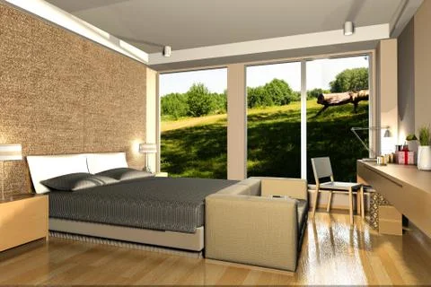 Interior of modern bedroom 3d rendering Stock Illustration