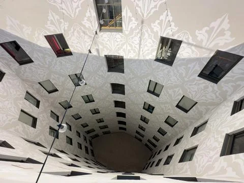 Interior of a modern building with circular shape and geometric pattern Stock Photos