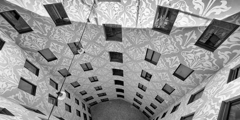 Interior of a modern building with circular shape and geometric pattern Stock Photos