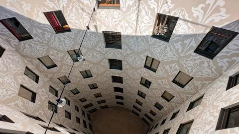 Interior of a modern building with circular shape and geometric pattern Stock Photos