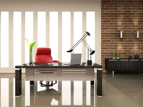 Interior of the modern cabinet 3d rendering Stock Illustration