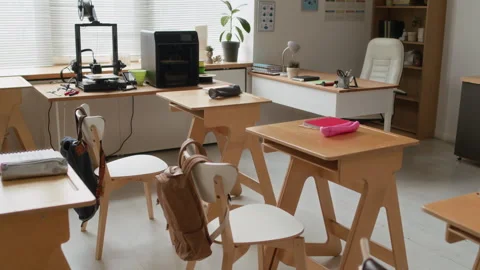 Interior of Modern Classroom, Equipped with Two 3D Printers Stock Footage 335689415