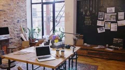 Interior of Modern Cozy Office in Loft Style Stock Footage 115442043