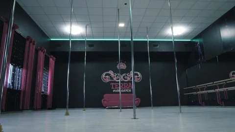Interior of modern dancing studio for pole dancing only. Stock Footage 105381827