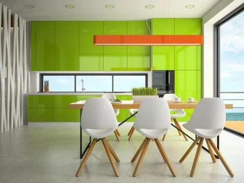 Interior of modern design kitchen 3D rendering Stock Illustration
