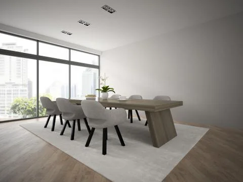 Interior of modern design loft with big table 3D rendering Stock Illustration