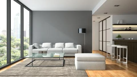 Interior of the modern design loft with black lampl 3D rendering Stock Illustration