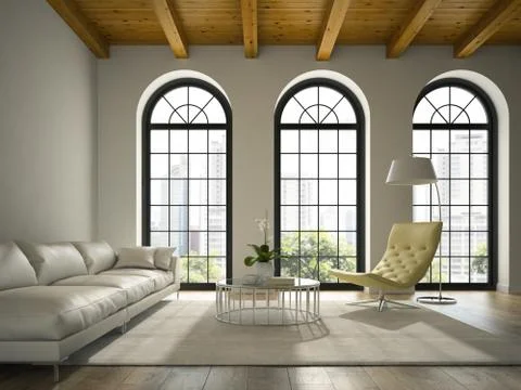 Interior of modern  design loft  with white sofa 3D rendering Stock Illustration