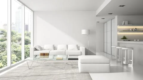 Interior of the modern design loft in white 3D rendering Stock Illustration