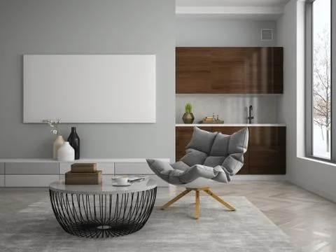 Interior modern design room 3D illustration Stock Illustration
