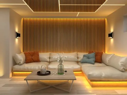 Interior modern design room 3D illustration Stock Illustration