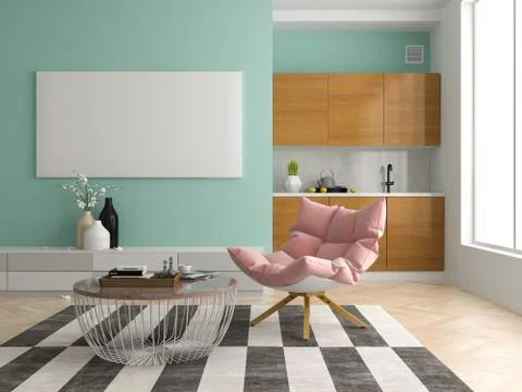 Interior modern design room 3D illustration Stock Illustration