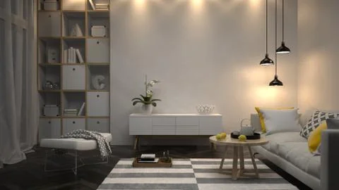 Interior modern design room 3D illustration Stock Illustration