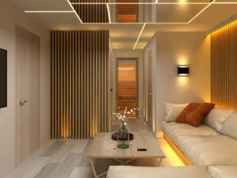 Interior modern design room 3D illustration Stock Illustration
