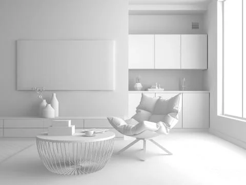 Interior modern design room 3D illustration Stock Illustration