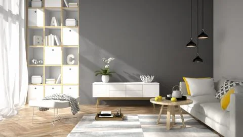 Interior modern design room 3D illustration Stock Illustration