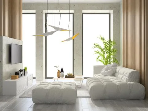 Interior modern design room 3D illustration Stock Illustration