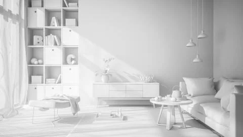 Interior modern design room 3D illustration Stock Illustration