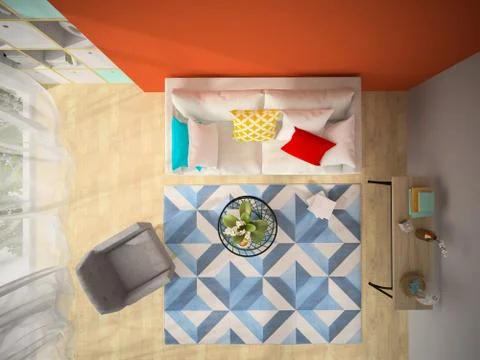 Interior modern design room 3D illustration Stock Illustration