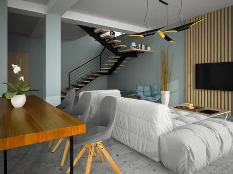 Interior modern design room 3D illustration Stock Illustration