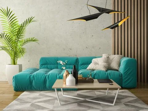 Interior modern design room 3D illustration Stock Illustration
