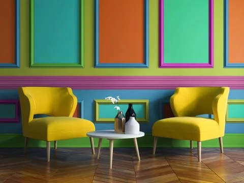 Interior modern design room 3D illustration Stock Illustration