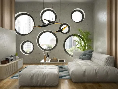Interior modern design room 3D illustration Stock Illustration