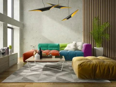 Interior modern design room 3D illustration Stock Illustration
