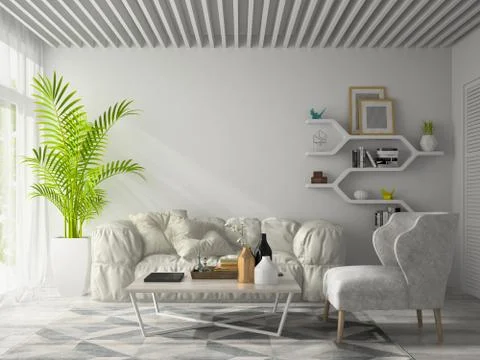 Interior modern design room 3D illustration Stock Illustration