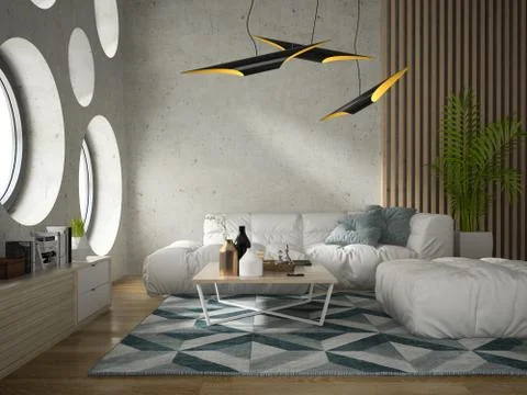 Interior modern design room 3D illustration Stock Illustration