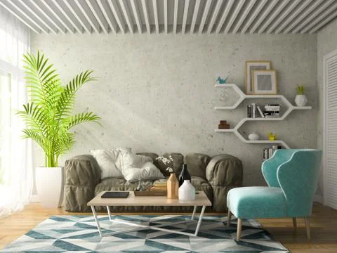 Interior modern design room 3D illustration Stock Illustration