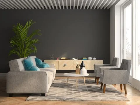 Interior modern design room 3D illustration Stock Illustration