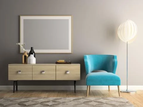 Interior modern design room 3D illustration Stock Illustration